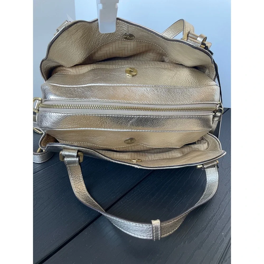 NEW Lodis Geniune Leather Handbag Skylar Satchel Gold Metallic Top Handle Purse